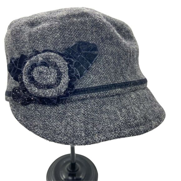 Floral Cadet Military Hat Betmar Women\'s Black Gray Velvet Trim Vintage Retro main image 15